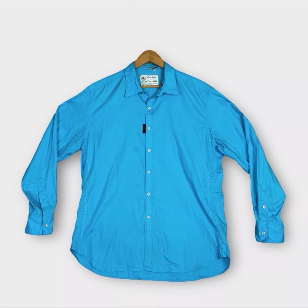 Robert Graham Shirt Men's 2XL Long Sleeve Solid Blue Button Up Shirt SN 046732